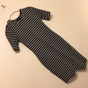 Black & White Asymmetrical Striped Body Con Dress